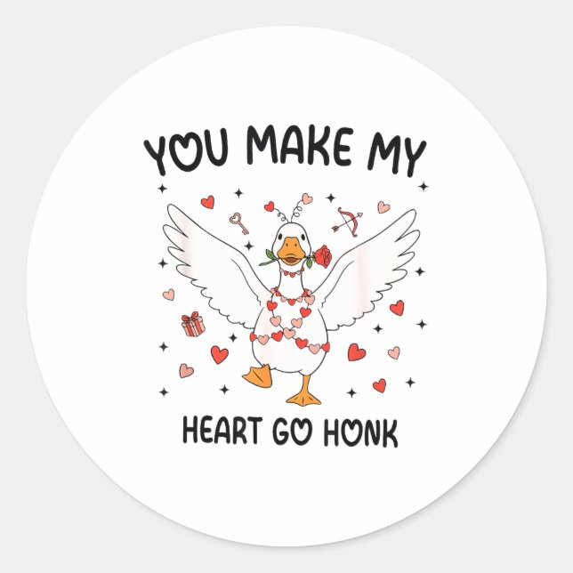 Funny Valentine Goose Coquette You Make My Heart G Classic Round Sticker (Front)