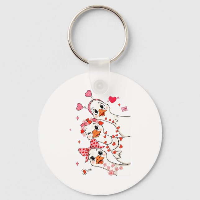 Funny Valentine Goose Nk Coquette Valentines Girls Key Ring (Front)