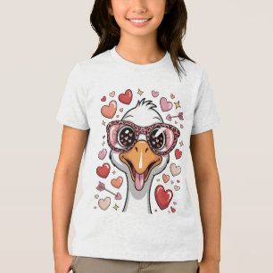Funny Valentine Goose with Heart Sunglasses & Leop Tri-Blend Shirt