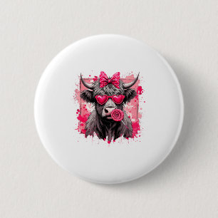 Funny Valentine Highland Cow Lollip Heart Art Nk L 6 Cm Round Badge