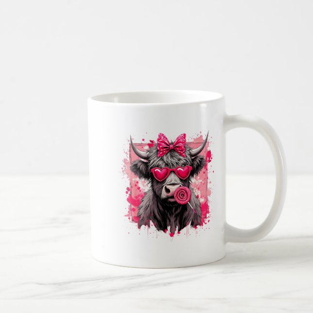 Funny Valentine Highland Cow Lollip Heart Art Nk L Coffee Mug (Right)