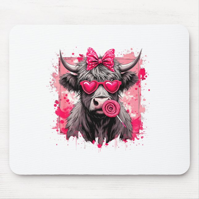 Funny Valentine Highland Cow Lollip Heart Art Nk L Mouse Mat (Front)