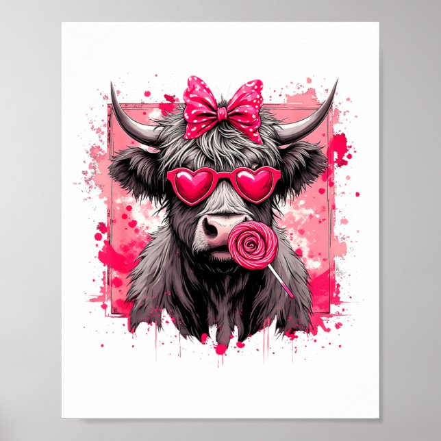 Funny Valentine Highland Cow Lollip Heart Art Nk L Poster (Front)