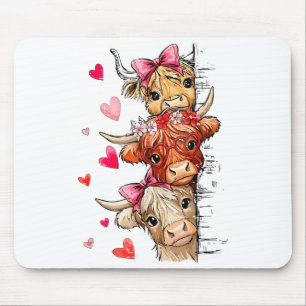 Funny Valentine Highland Cow Lover Hearts Cute Xox Mouse Mat