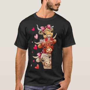 Funny Valentine Highland Cow Lover Hearts Cute Xox T-Shirt