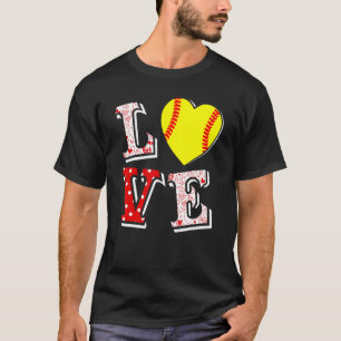 Funny Valentine LOVE Softball Heart Valentine Day  T-Shirt