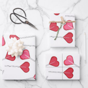 Funny Valentine Red Heart   Lollipop Pattern    Wrapping Paper Sheet