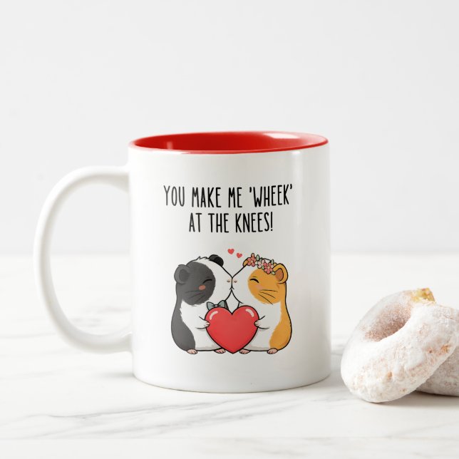 Funny Valentine’s Day Guinea Pig Mug, Two-Tone Coffee Mug (With Donut)