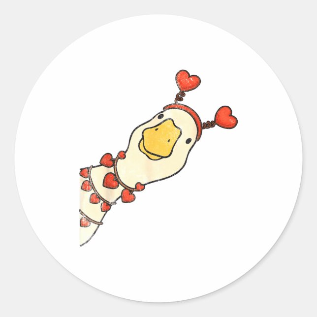Funny Valentine Silly Gooses Duck Heart Love Match Classic Round Sticker (Front)