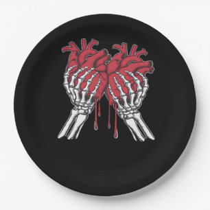 Funny Valentine Skeleton Heart Hands Classic Style Paper Plate