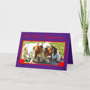 Funny Valentine w/Basset Hounds, Hearts, & Cupcake Holiday Card