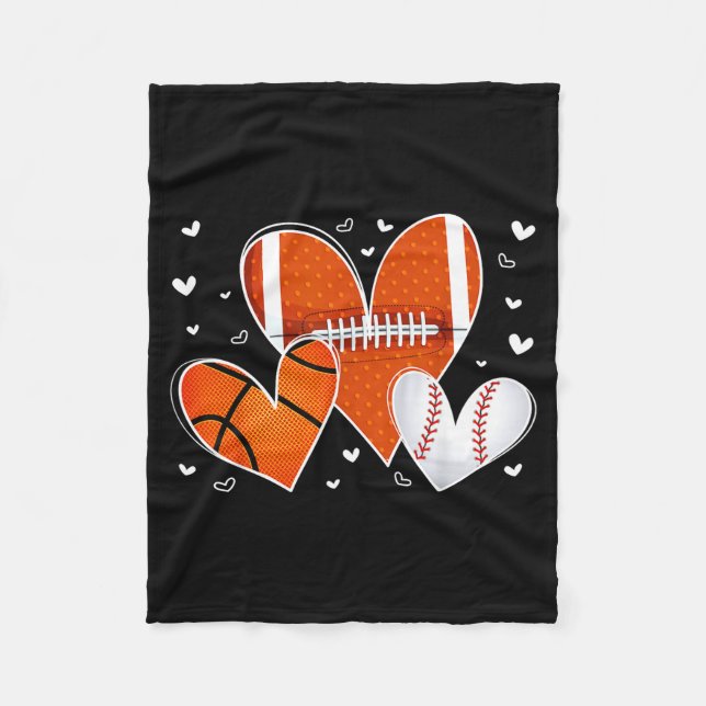 Funny Valentines Baseball Basketball Football Hear Fleece Blanket (Front)