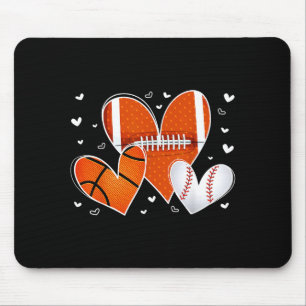Funny Valentines Baseball Basketball Football Hear Mouse Mat