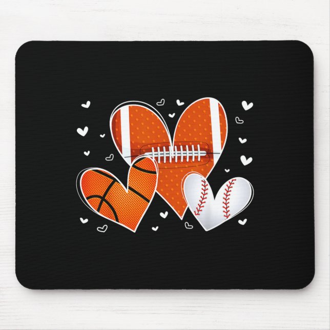 Funny Valentines Baseball Basketball Football Hear Mouse Mat (Front)
