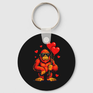 Funny Valentines Day Bigfoot Heart Balloons Sasqua Key Ring