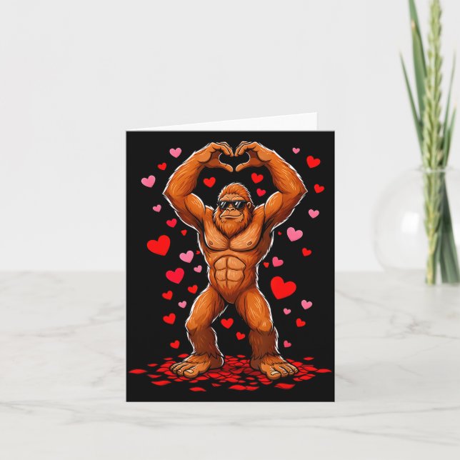 Funny Valentines Day Bigfoot Heart Sungles Sasquat Card (Front)