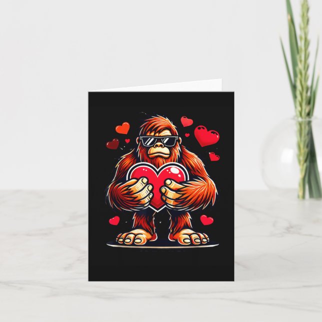 Funny Valentines Day Bigfoot Heart Sungles Sasquat Card (Front)