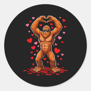 Funny Valentines Day Bigfoot Heart Sungles Sasquat Classic Round Sticker