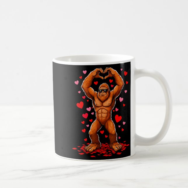 Funny Valentines Day Bigfoot Heart Sungles Sasquat Coffee Mug (Right)