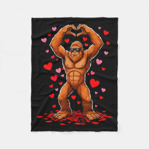 Funny Valentines Day Bigfoot Heart Sungles Sasquat Fleece Blanket