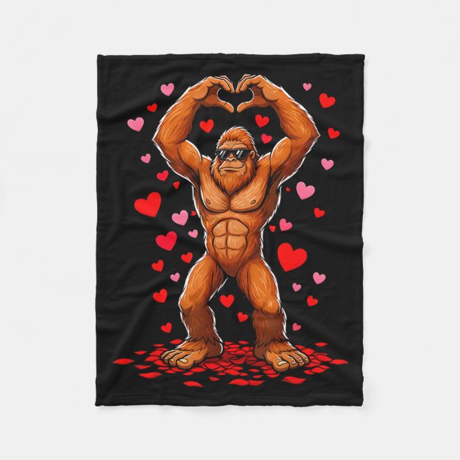 Funny Valentines Day Bigfoot Heart Sungles Sasquat Fleece Blanket (Front)