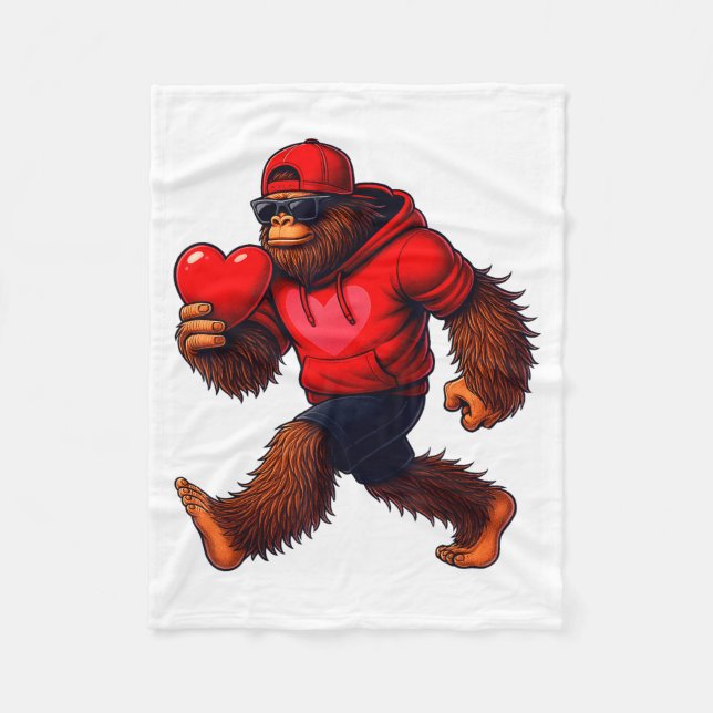 Funny Valentines Day Bigfoot Heart Sungles Sasquat Fleece Blanket (Front)