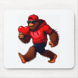 Funny Valentines Day Bigfoot Heart Sungles Sasquat Mouse Mat