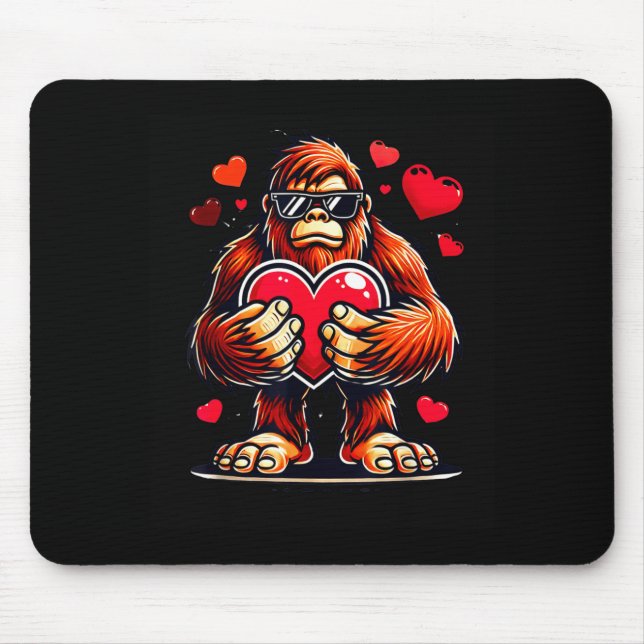 Funny Valentines Day Bigfoot Heart Sungles Sasquat Mouse Mat (Front)