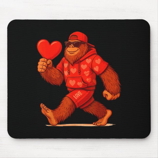 Funny Valentines Day Bigfoot Heart Sungles Sasquat Mouse Mat (Front)