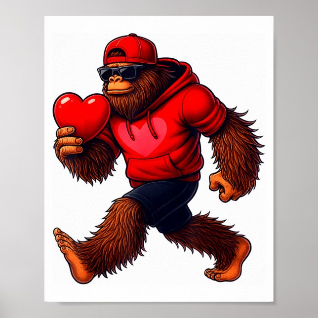 Funny Valentines Day Bigfoot Heart Sungles Sasquat Poster (Front)