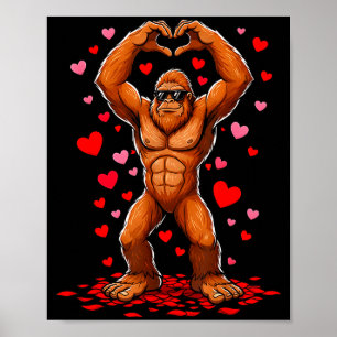Funny Valentines Day Bigfoot Heart Sungles Sasquat Poster