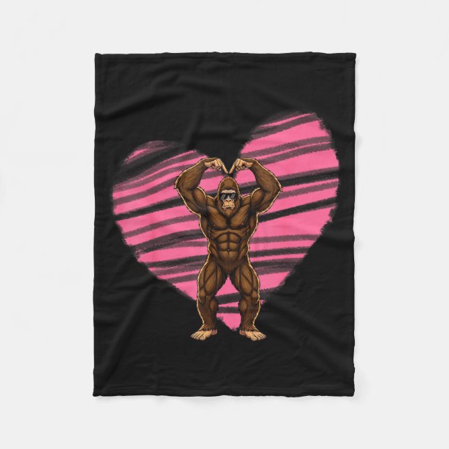Funny Valentines Day Bigfoot Sungles In Heart Sasq Fleece Blanket (Front)