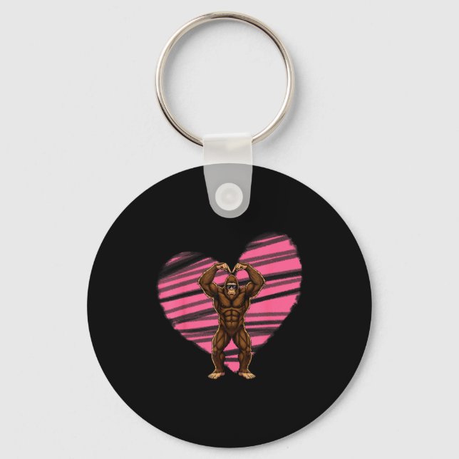 Funny Valentines Day Bigfoot Sungles In Heart Sasq Key Ring (Front)