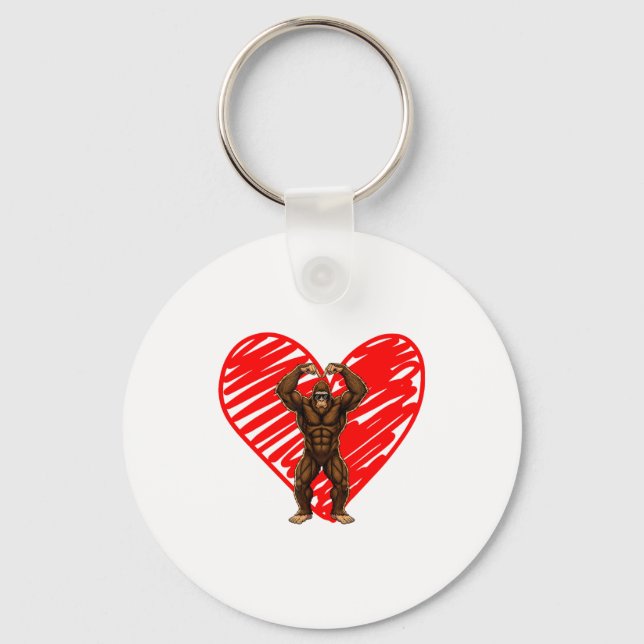 Funny Valentines Day Bigfoot Sungles In Heart Sasq Key Ring (Front)