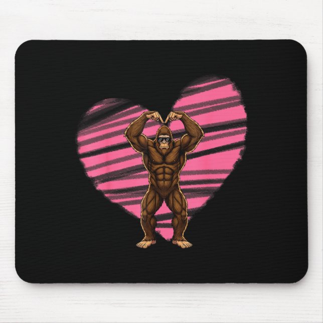 Funny Valentines Day Bigfoot Sungles In Heart Sasq Mouse Mat (Front)
