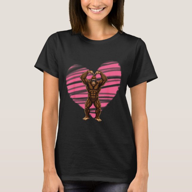 Funny Valentines Day Bigfoot Sungles In Heart Sasq T-Shirt (Front)