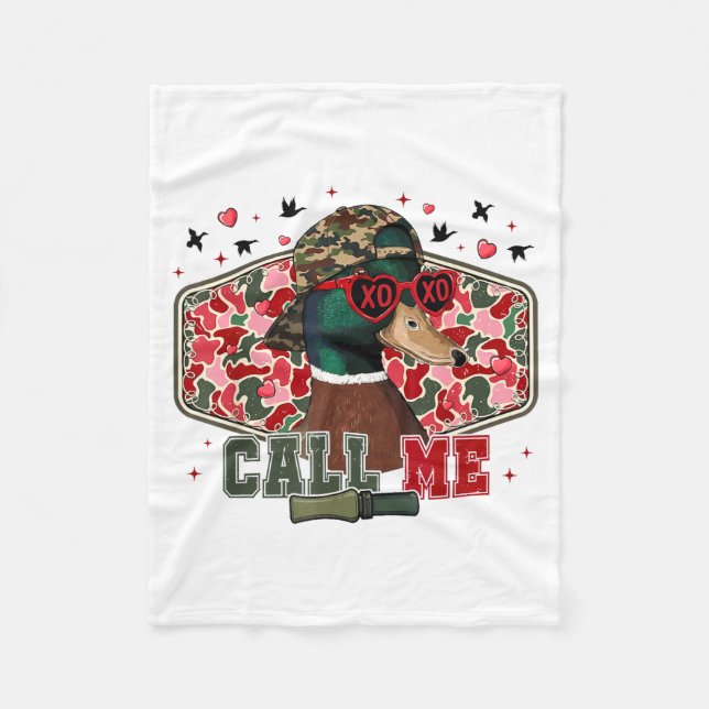 Funny Valentine's Day Boy Duck Hunting Call Me Tod Fleece Blanket (Front)