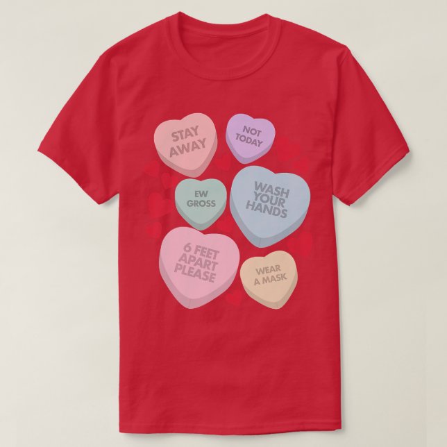 Funny Valentines Day Candy Colorful Hearts Social  T-Shirt (Design Front)