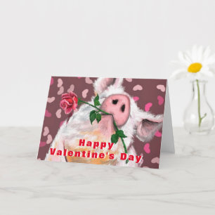 Funny Valentine's Day Card Gentleman Pig with Rose