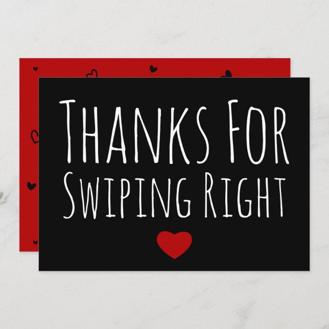 Funny Valentine's Day Card Thanks For Swipe Right (Front/Back)