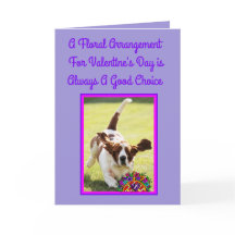 Funny Valentine's Day Card w/Cute Basset & Flowers