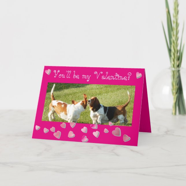 Funny "Valentine's Day" Card w/Cute Basset Hounds (Front)