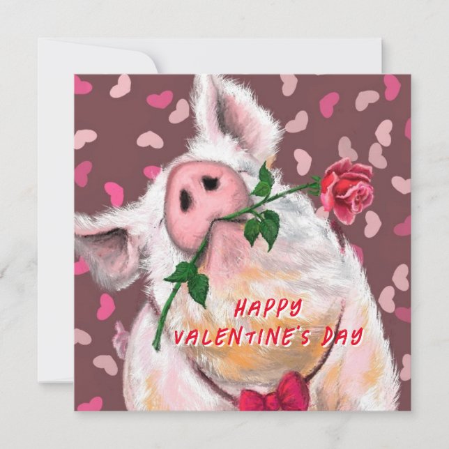Funny Valentine's Day Card with Gentleman Pig (Front)