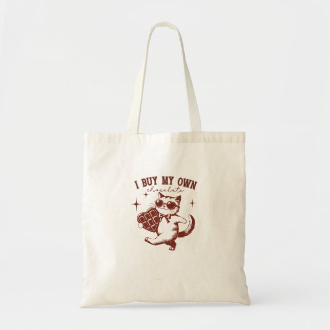 Funny Valentine's Day Cat with Chocolate Heart Tote Bag (Front)