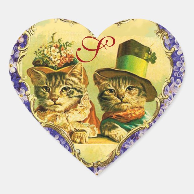 FUNNY VALENTINE'S DAY CATS WITH FLOWER HEART HEART STICKER (Front)
