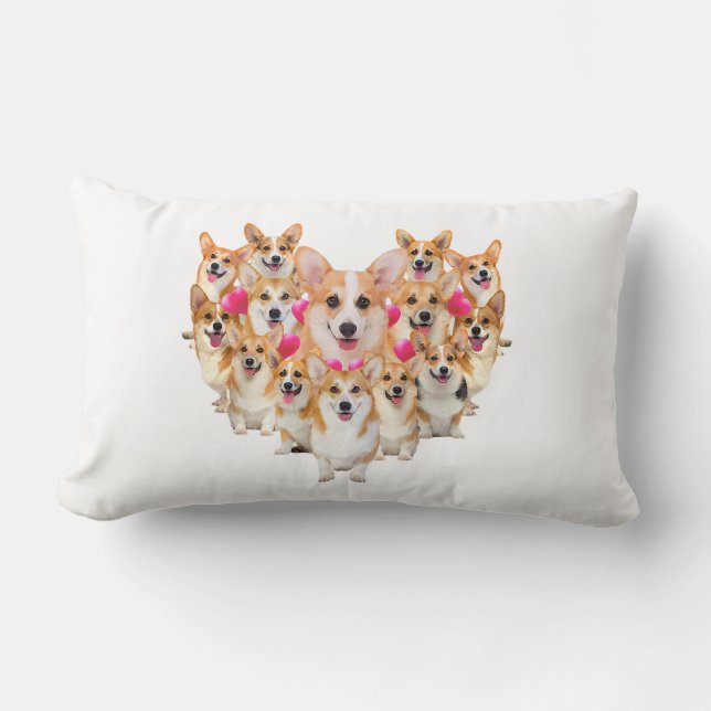 Funny Valentines Day Corgi Heart Gift Dog Lover Lumbar Cushion (Front)