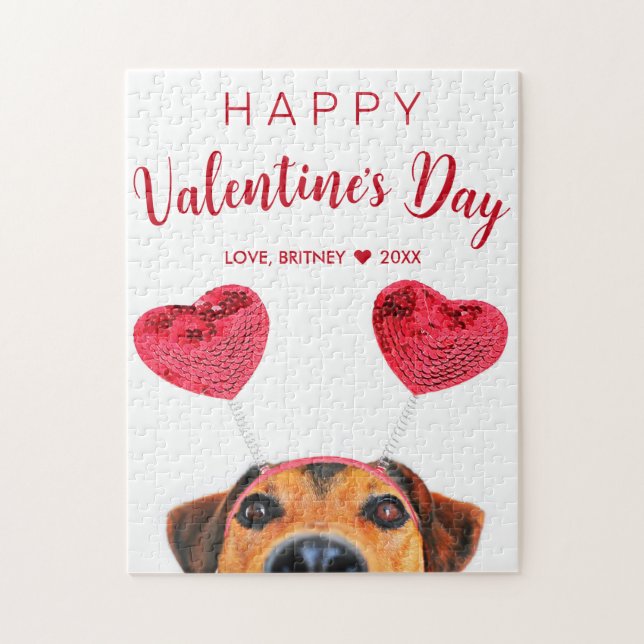 Funny Valentine's Day Cute Dog Heart Headband Jigsaw Puzzle (Vertical)