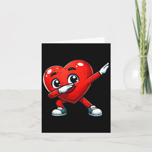 Funny Valentines Day Dabbing Heart Lover Men Kids  Card (Front)