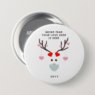 Funny Valentines Day Deer Wearing Face Mask 7.5 Cm Round Badge
