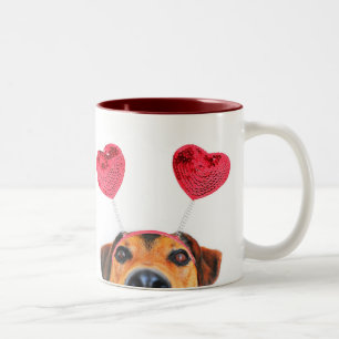 Funny Valentine's Day Dog Cute Heart Headband Two-Tone Coffee Mug